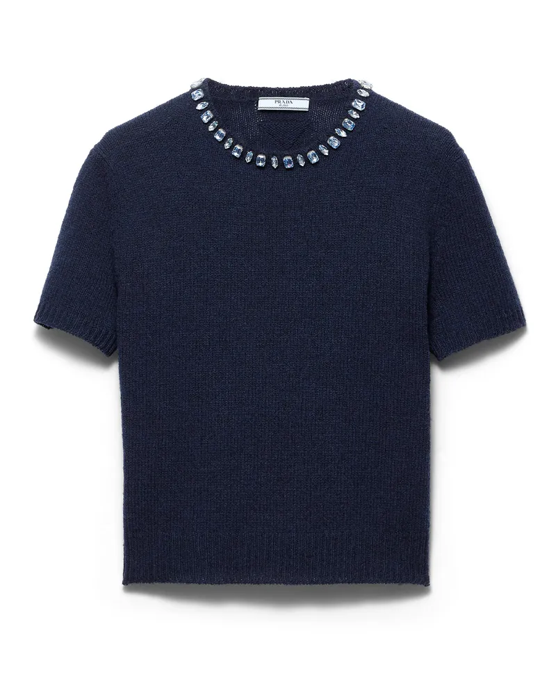 Prada Rundhalspullover Aus Wolle Und Kaschmir, Damen, Blau, Größe Blau
