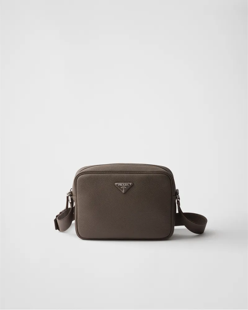 Prada Schultertasche aus Leder Bambusgrau