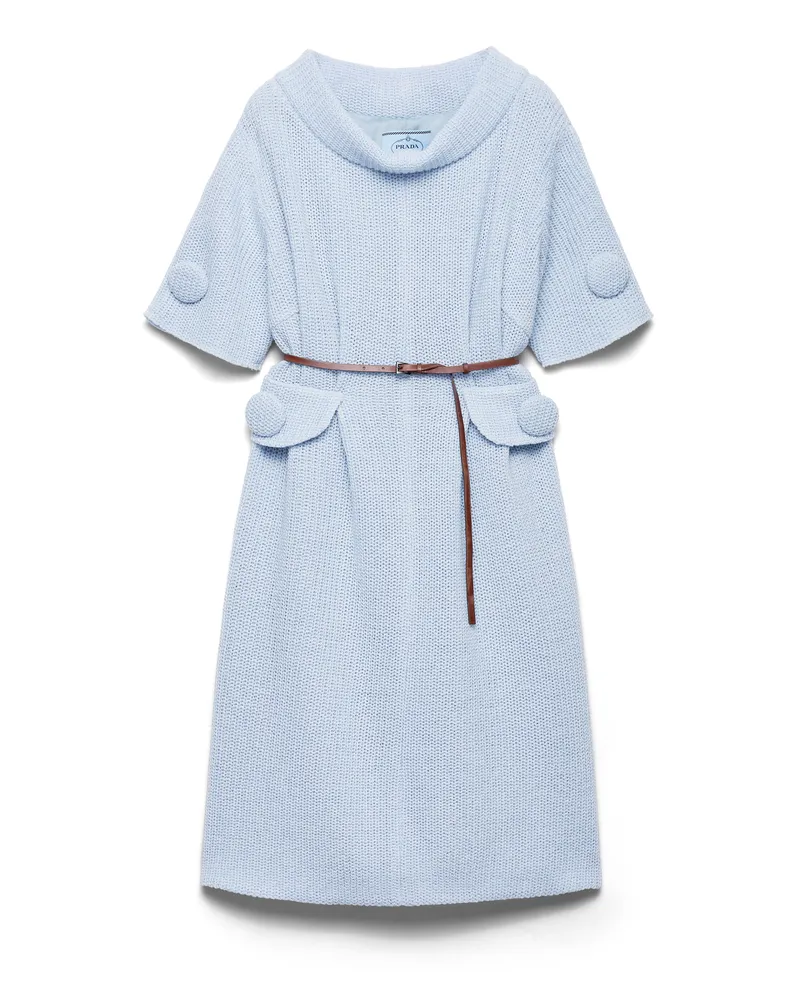 Prada Mouliné-kleid Aus Wollstrick, Damen, Blau/natur, Größe Blau