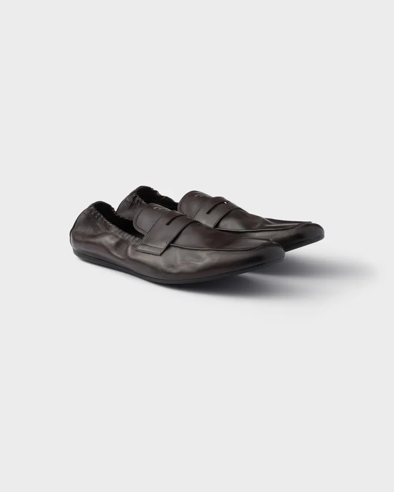 Prada Shuffle Loafer aus Leder in Antik-Optik Dunkelbraun