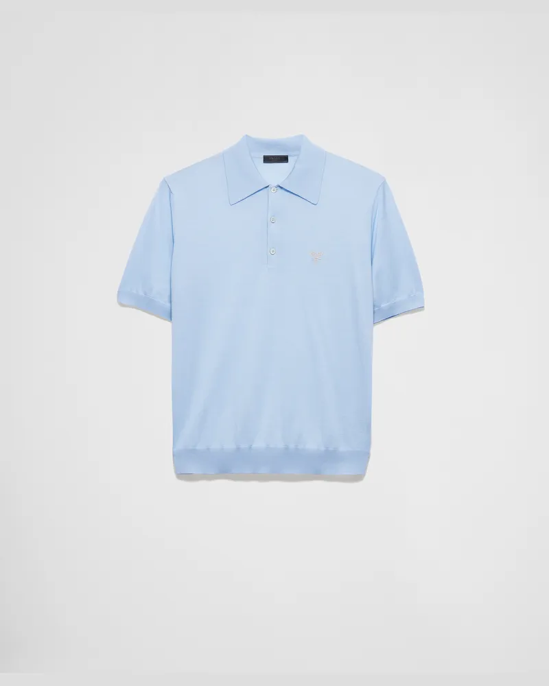 Prada Poloshirt aus Superfine-Wool Himmelblau