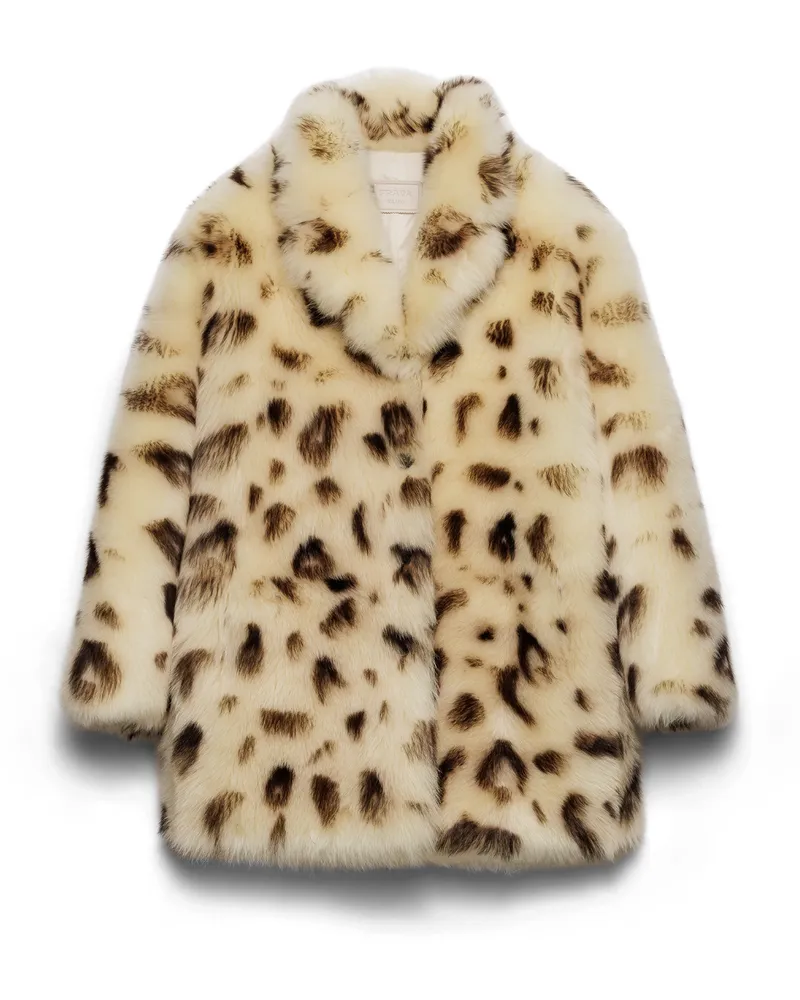 Prada Mantel Aus Lammfell, Damen, Elfenbein/schwarz, Größe Elfenbein