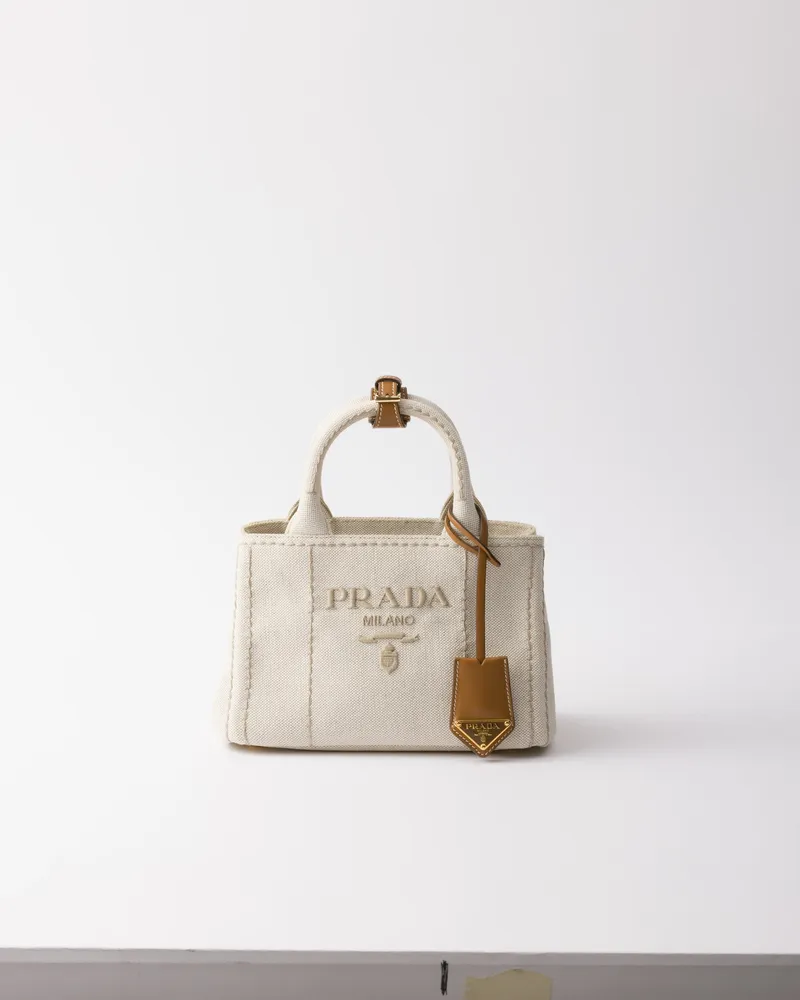 Prada Jardinière Mini-handtasche Aus Leinenmischgewebe, Damen, Natur Natur