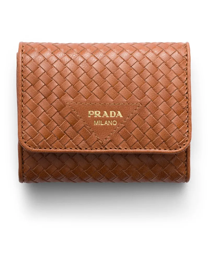 Prada Kleine Geldbörse Aus Madras-leder, Damen, Cognac Cognac