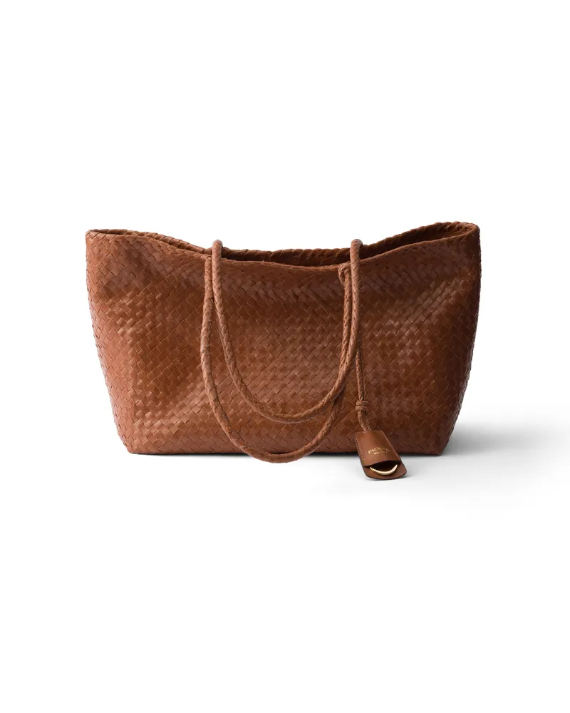 Prada Große Tote Bag Aus Leder, Damen, Cognac Cognac