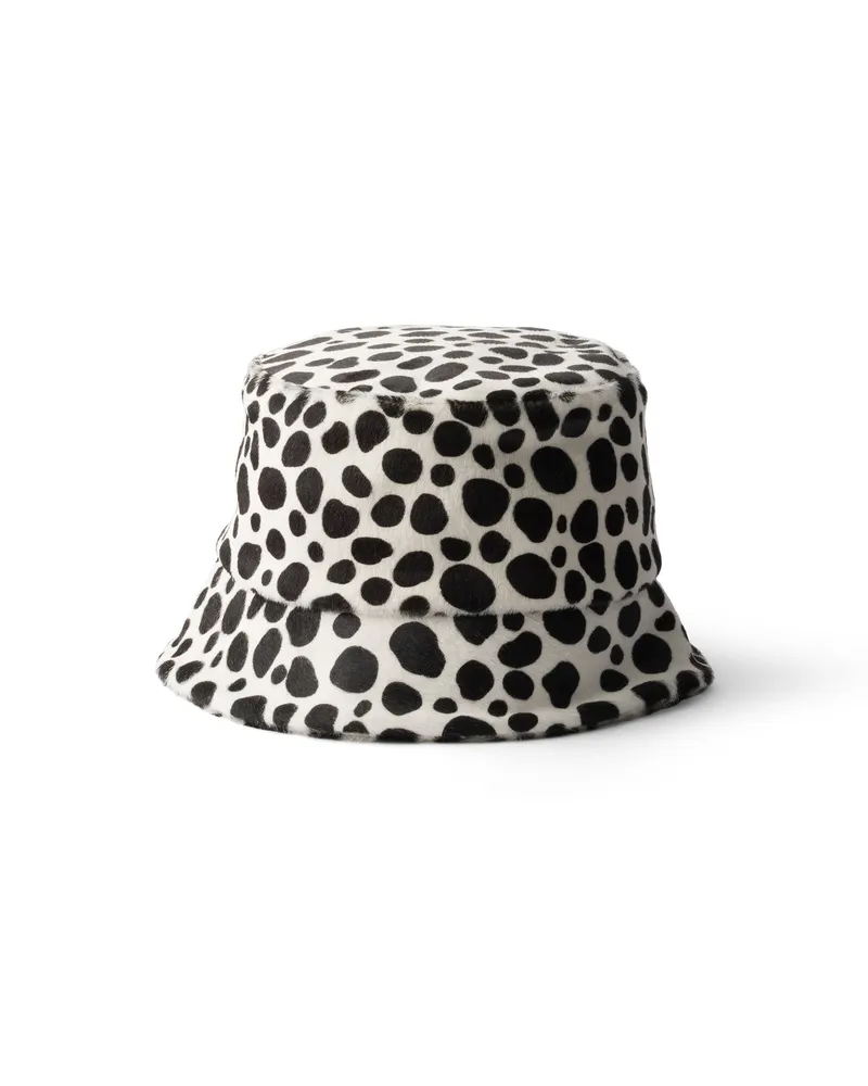 Prada Bedruckter Fischerhut Aus Kalbshaar, Damen, White/black, Größe White