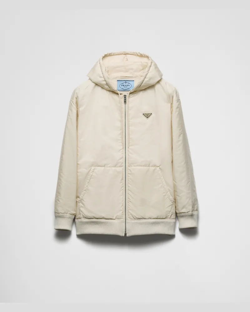 Prada Blousonjacke aus leichtem Re-Nylon mit Kapuze Creme