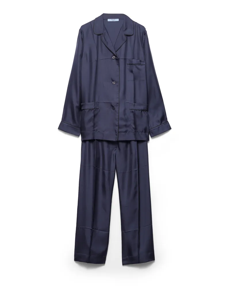 Prada Pyjama Aus Seidentwill, Damen, Marineblau, Größe Marineblau