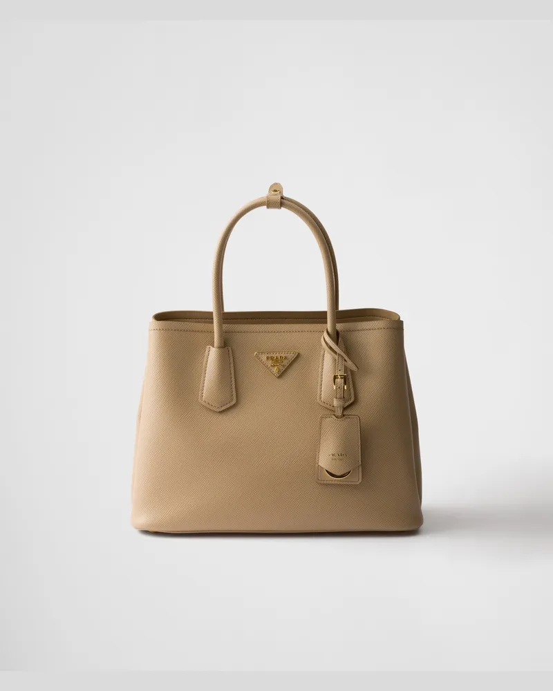 Prada Mittelgroße  Double Tasche aus Saffiano-Leder Sandbeige