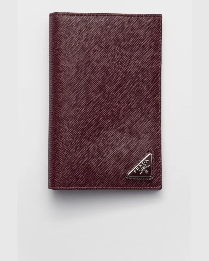 Prada Reisepassetui aus Saffiano-Leder Burgunderrot