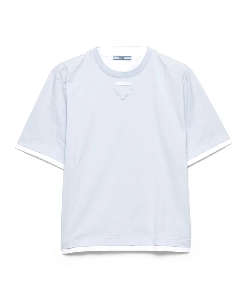 Prada T-shirt Aus Baumwolljersey, Damen, Astro-blau, Größe Astro-blau