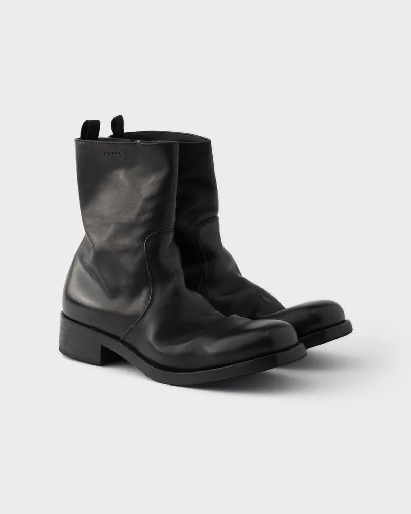 Prada Stiefel aus Leder mit Reißverschluss Schwarz
