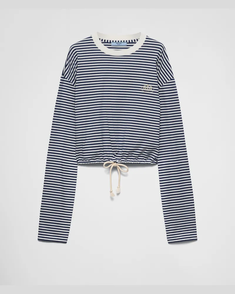 Prada Gestreiftes Langarm-T-Shirt aus Jersey Blau