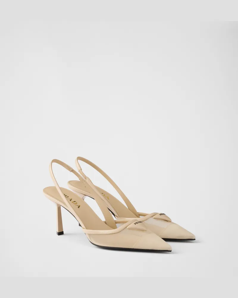Prada Slingback-Pumps aus Meshgewebe Travertingrau