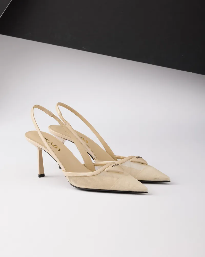 Prada Slingback-pumps Aus Meshgewebe, Damen, Travertingrau, Größe Travertingrau
