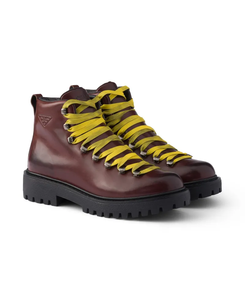 Prada Schnürstiefeletten Aus Antikisiertem Leder, Herren, Kakaobraun, Größe 11 Kakaobraun