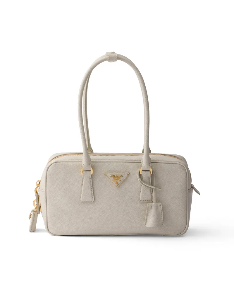 Prada Kleine Henkeltasche Aus Saffiano-leder, Damen, Kalkweiss Kalkweiss