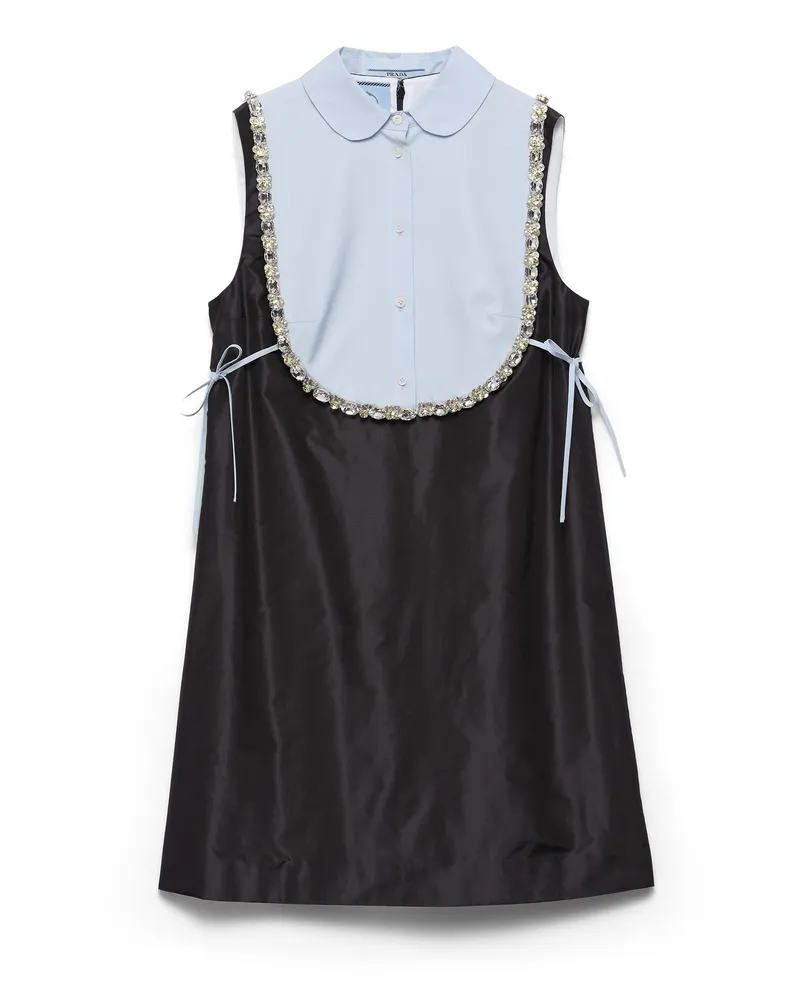 Prada Gesticktes Minikleid Aus Taft, Damen, Schwarz, Größe Schwarz