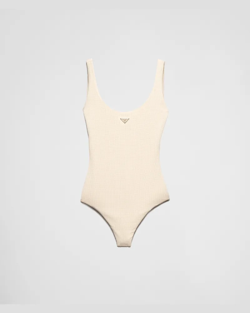 Prada Einteiliger Badeanzug aus Jersey mit Strasssteinen Nude