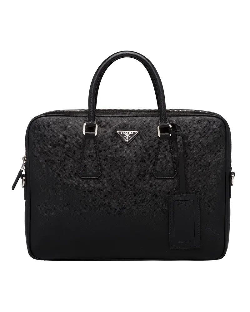 Prada Leder Aktentasche, Herren, Schwarz Schwarz