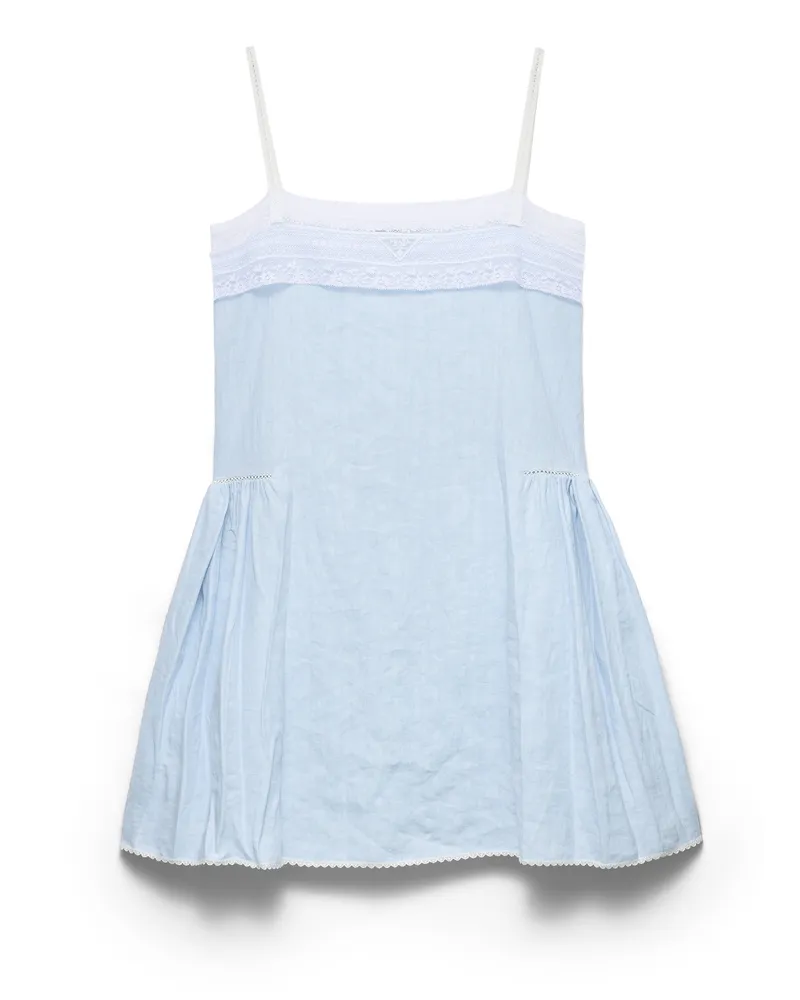 Prada Besticktes Minikleid Aus Leinenmischgewebe, Damen, Astro-blau, Größe Astro-blau