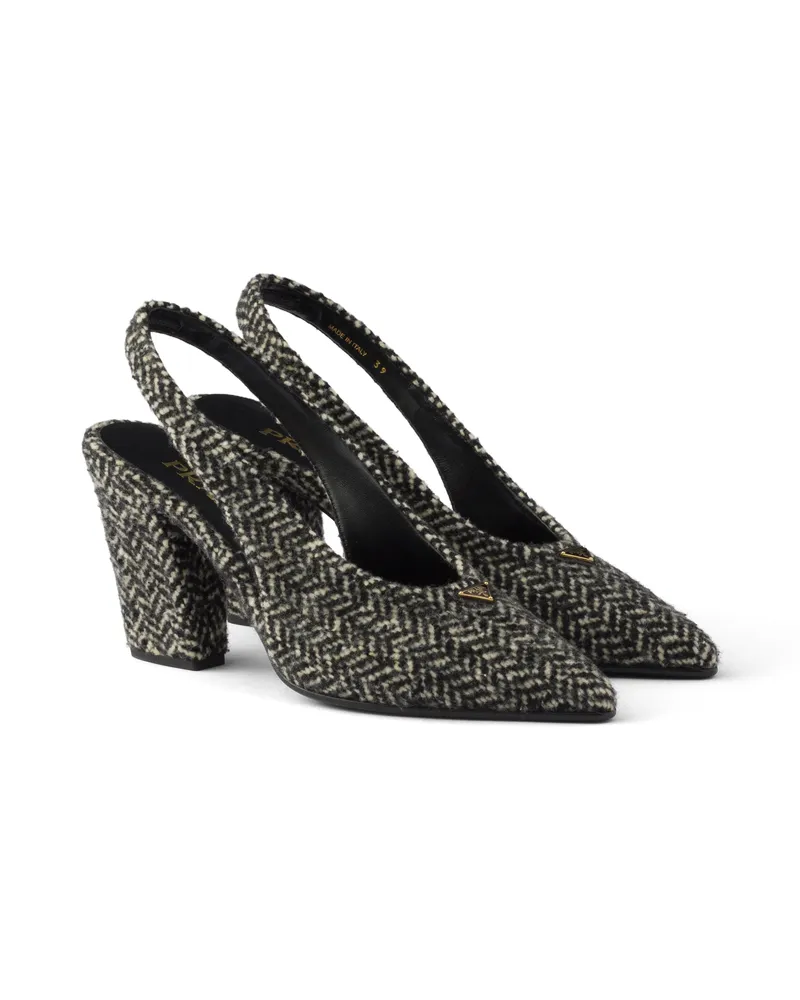 Prada Chevron Slingback-pumps, Damen, Weiss/schwarz, Größe Weiss