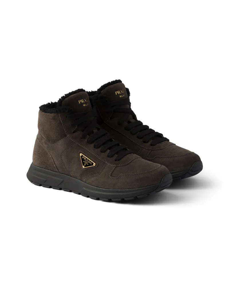 Prada Prax High-top-sneaker Aus Veloursleder Und Lammfell, Herren, Hämatit, Größe 7 Hämatit