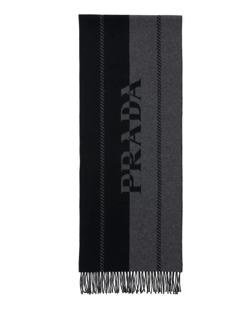 Prada Kleiner Schal Aus Wolle Mit Jacquard-logo, Herren, Schiefergrau/schwarz Schiefergrau