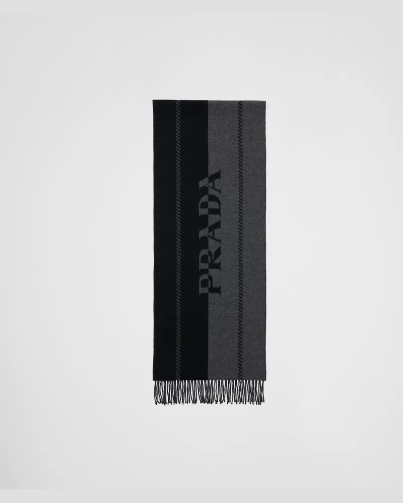 Prada Kleiner Schal aus Wolle mit Jacquard-Logo Schiefergrau