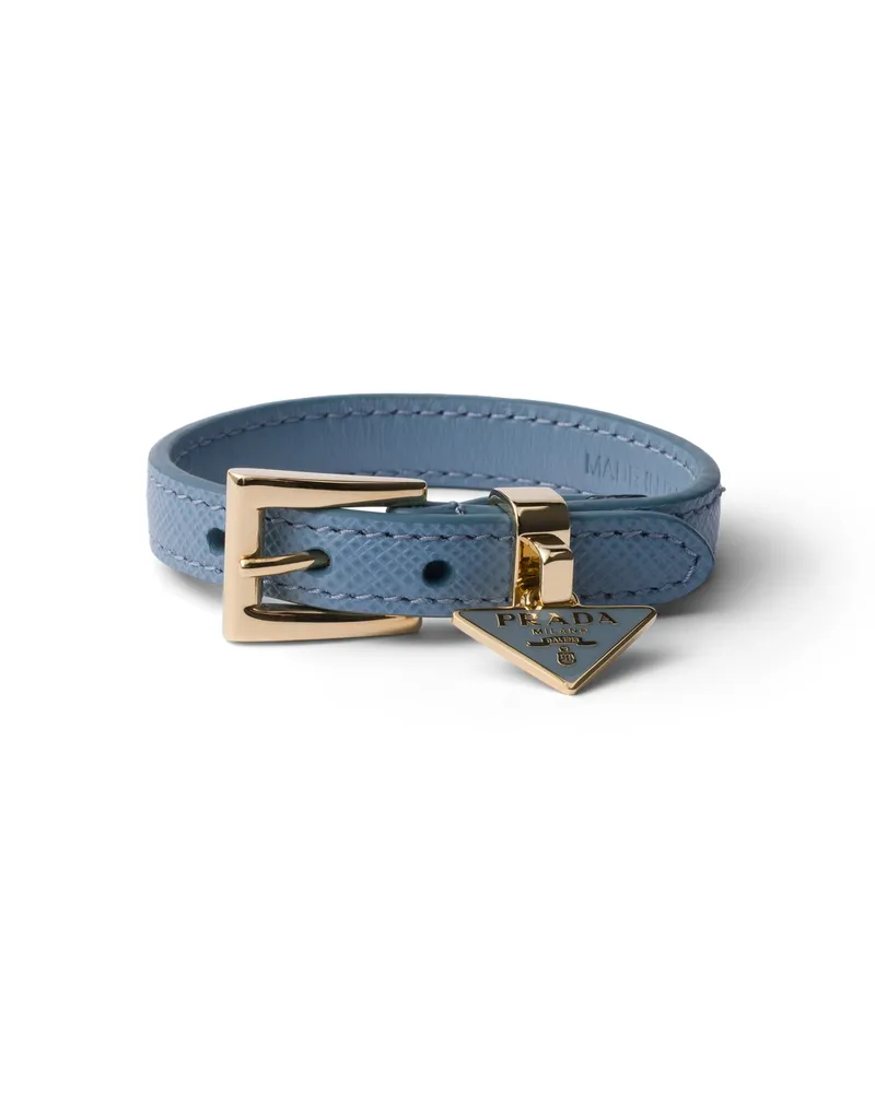 Prada Armband Aus Saffiano-leder, Damen, Astralblau, Größe Astralblau