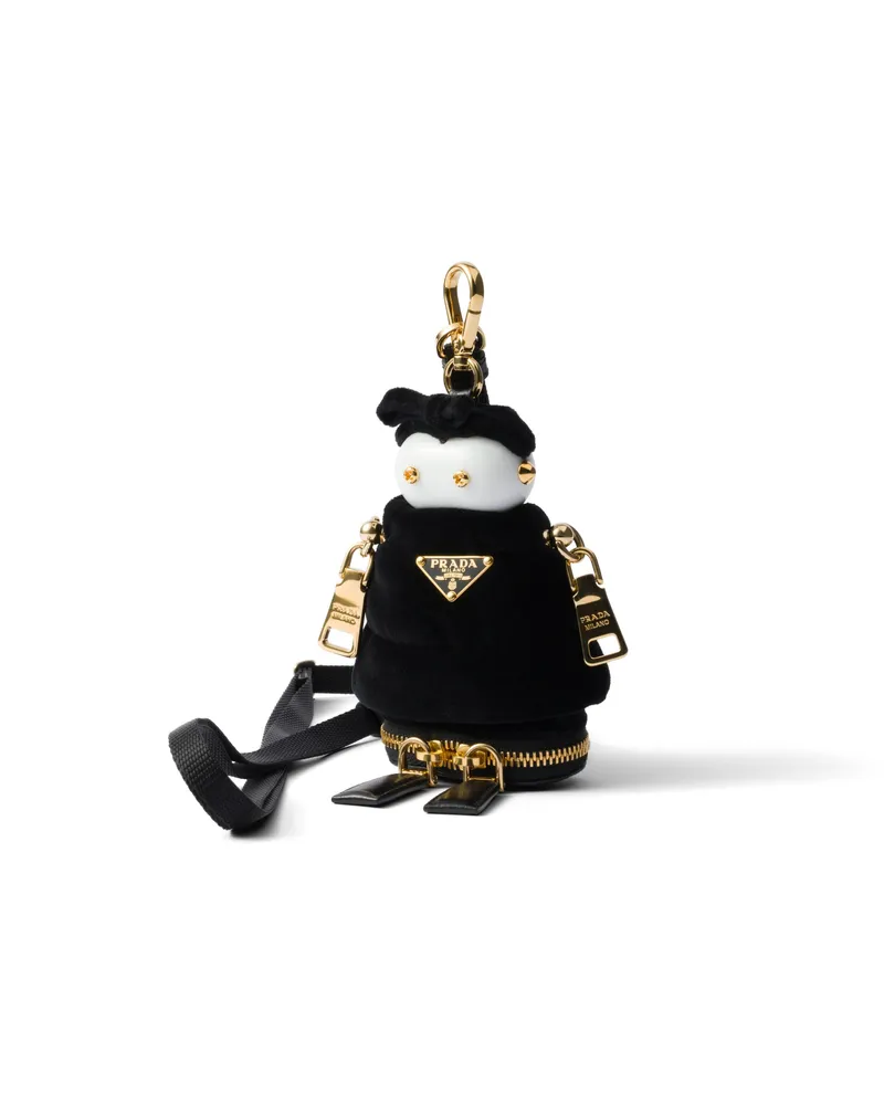 Prada Weicher Roboter-schlüsselanhänger Aus Samt Mit Schulterriemen, Damen, Schwarz Schwarz