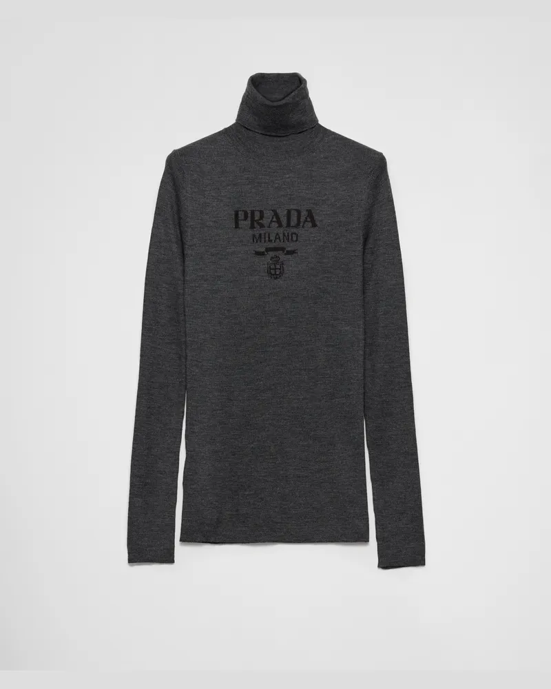 Prada Rollkragenpullover aus Superfine-Wool Anthrazitgrau