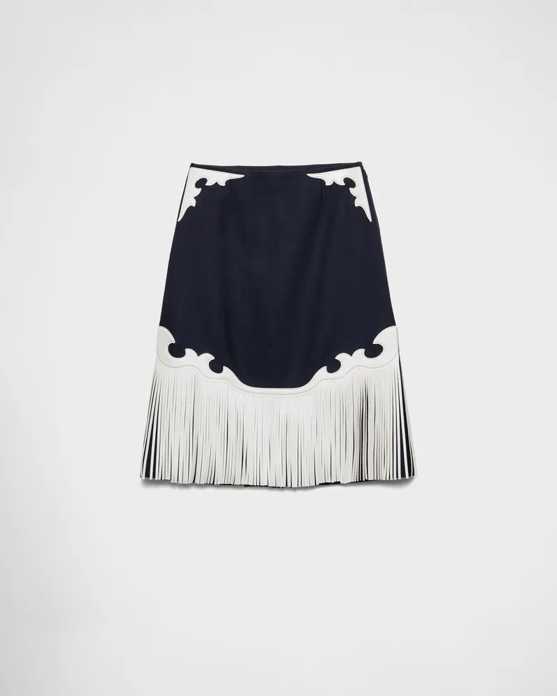 Prada Rock mit Schnellstich und Fransen aus Leder Blau
