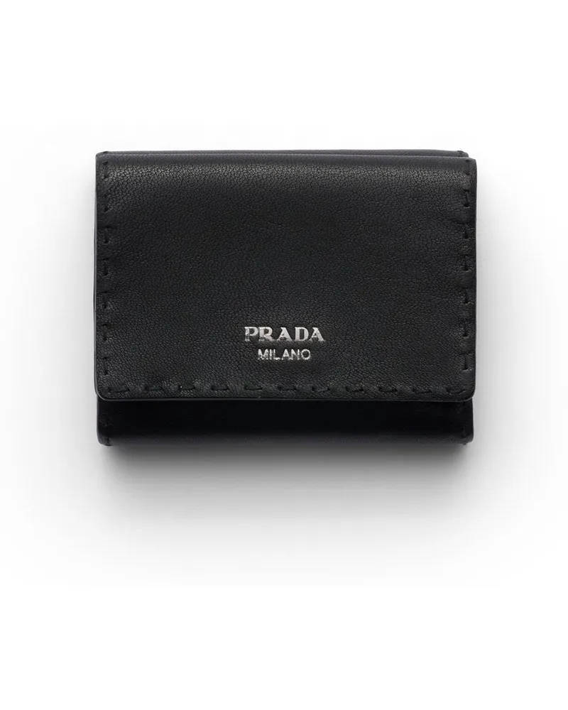 Prada Kleine Geldbörse Aus Antikisiertem Leder, Herren, Schwarz Schwarz
