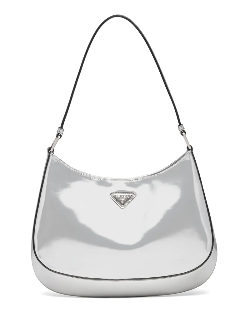 Prada Cleo Schultertasche Gebürstetes Leder, Damen, Silber Silber