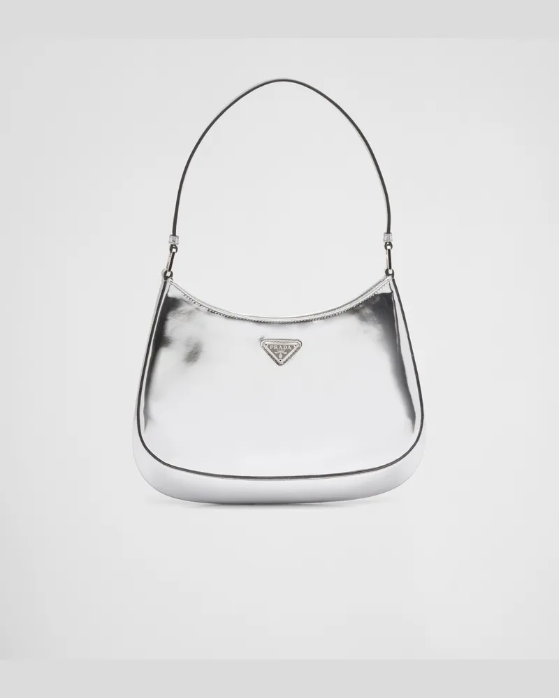 Prada Cleo Schultertasche gebürstetes Leder Silber