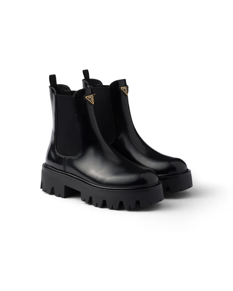 Prada Stiefeletten Aus Gebürstetem Leder, Damen, Schwarz, Größe Schwarz