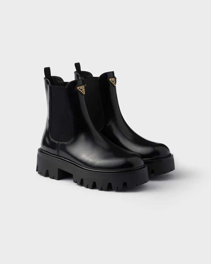 Prada Stiefeletten aus gebürstetem Leder Schwarz