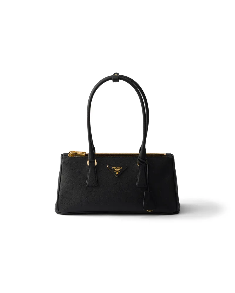 Prada Galleria Mittelgroße Tasche Aus Saffiano-leder, Damen, Schwarz Schwarz