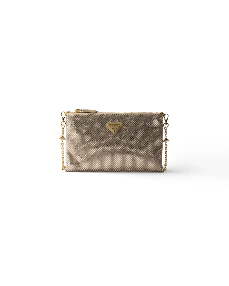 Prada Mini-clutch Mit Kristallen Und Schulterriemen, Damen, Sandbeige Sandbeige