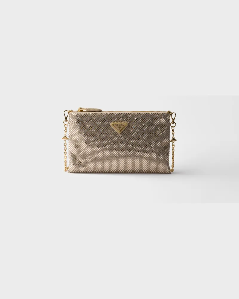 Prada Mini-Clutch mit Kristallen und Schulterriemen Sandbeige