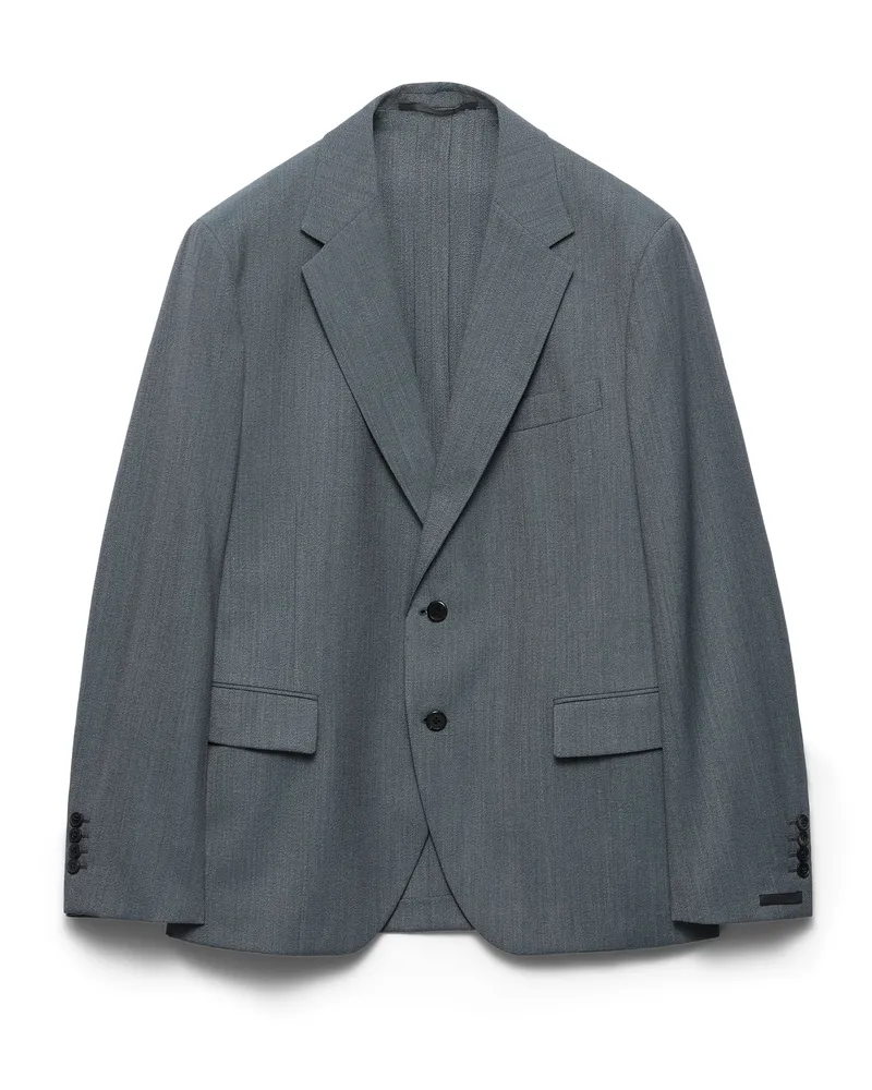 Prada Einreihige Jacke Aus Wolle, Herren, Uniformgrau, Größe Uniformgrau