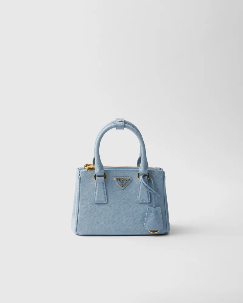 Prada Galleria Micro-Tasche aus Saffiano-Leder Hellblau