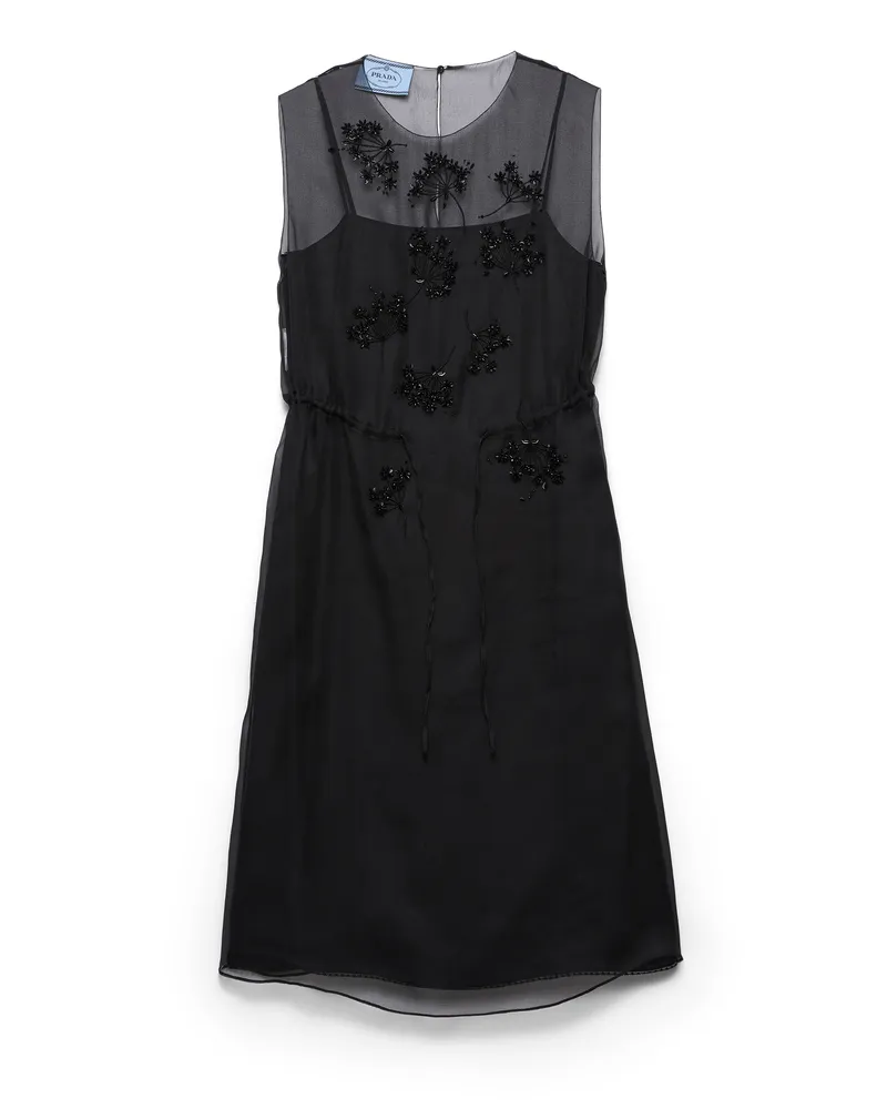 Prada Besticktes Kleid Aus Seiden-cigaline, Damen, Schwarz, Größe Schwarz