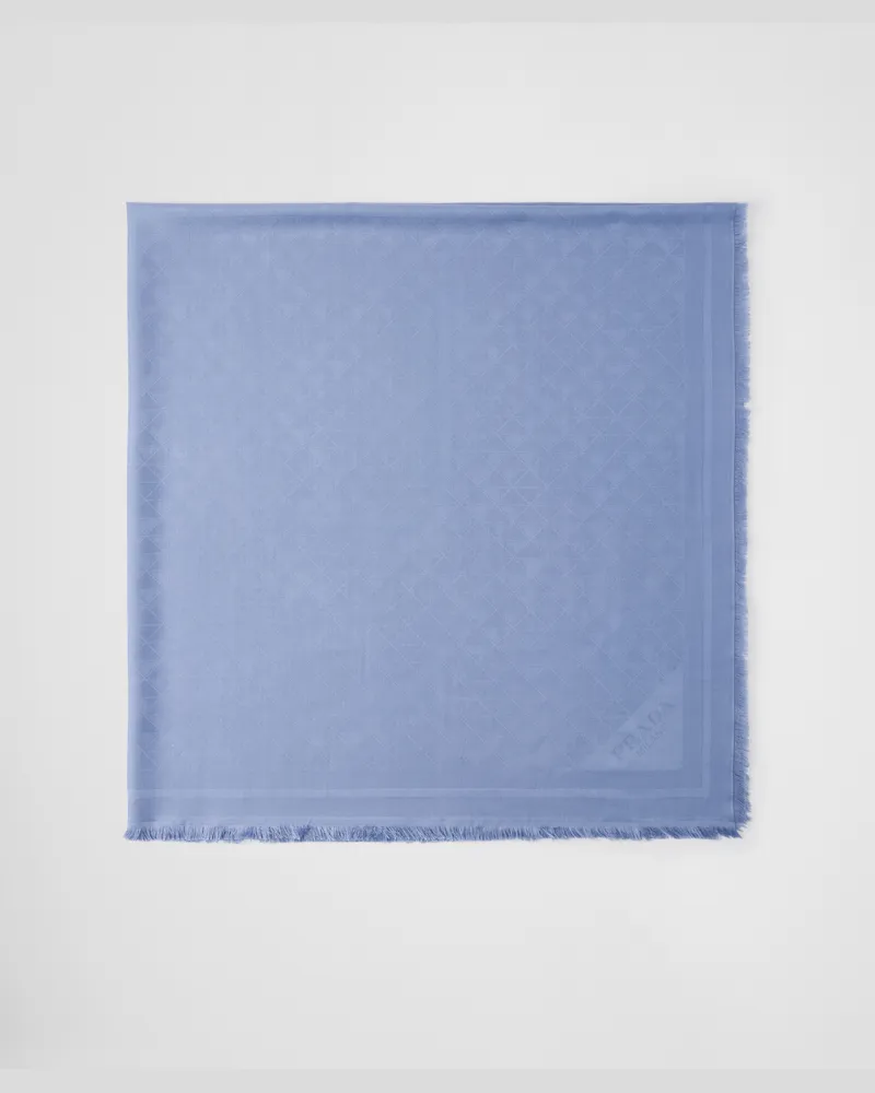 Prada Symbole-Jacquard-Schal aus Seide und Wolle Fliegerblau