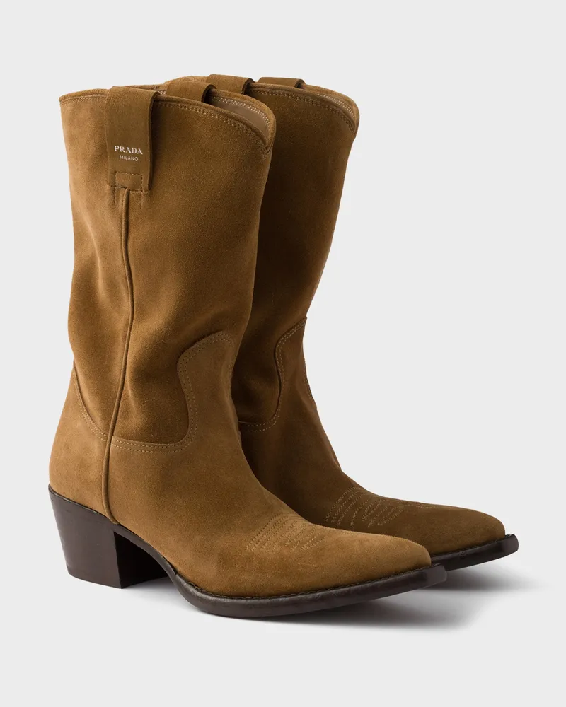 Prada Stiefel aus Wildleder Tabak