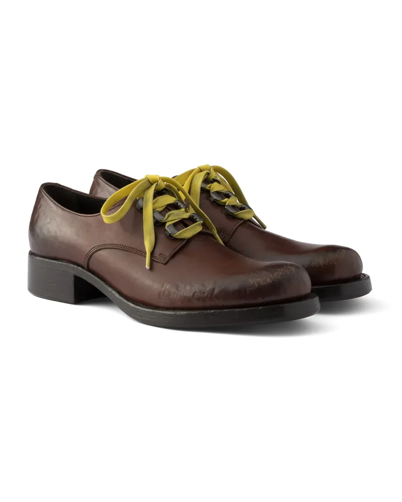 Prada Schnürschuhe Aus Antikisiertem Leder, Damen, Kakaobraun, Größe Kakaobraun