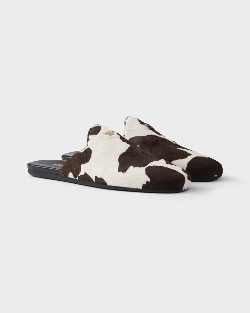 Prada Mules aus bedrucktem Leder Weiß