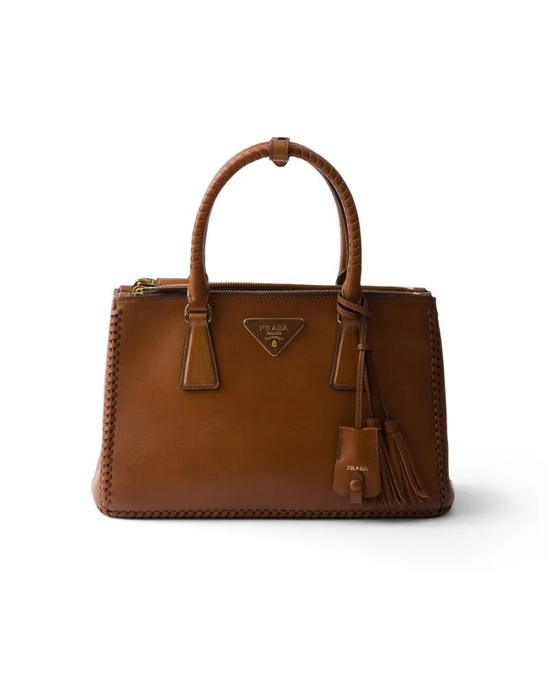 Prada Galleria Mittelgroße Tasche Aus Leder, Damen, Cognac Cognac
