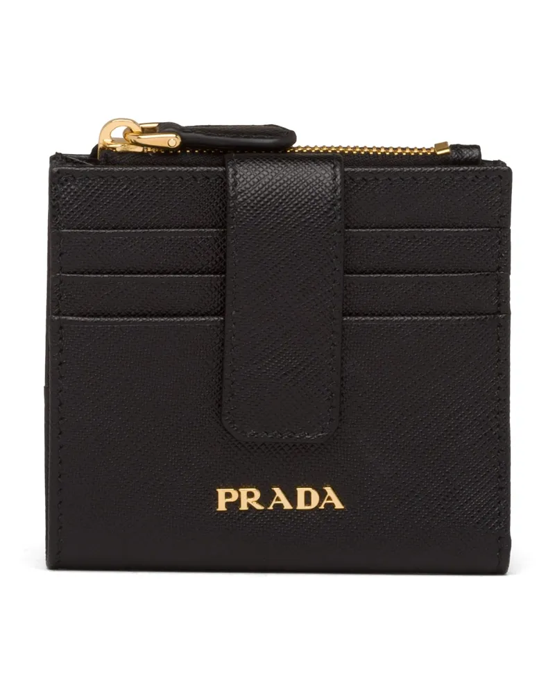 Prada Kleine Geldbörse Aus Saffiano Und Leder, Damen, Schwarz Schwarz